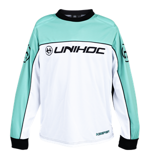 Målmands trøje - Unihoc KEEPER - Floorball bluse, Hvid/tyrkis
